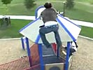 Suicidal parkour jump at kids playground.
